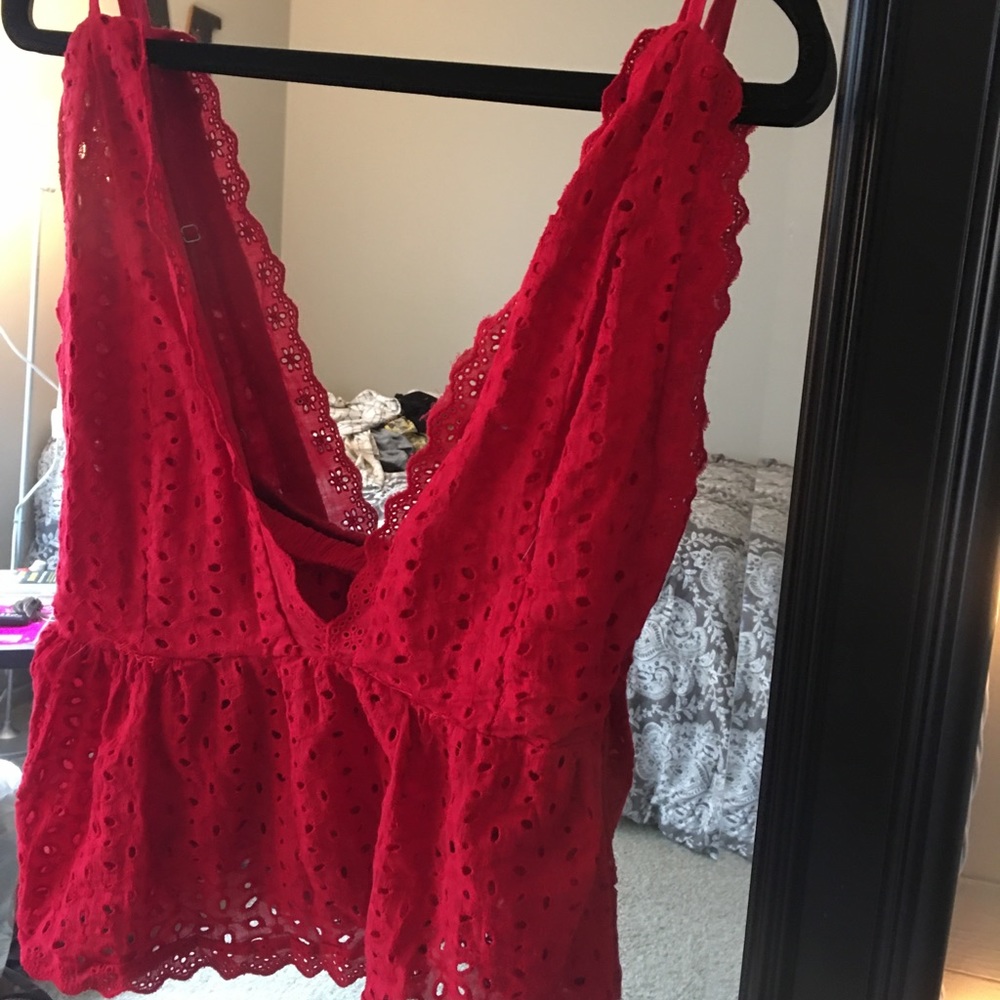 Red low cut v neck tank